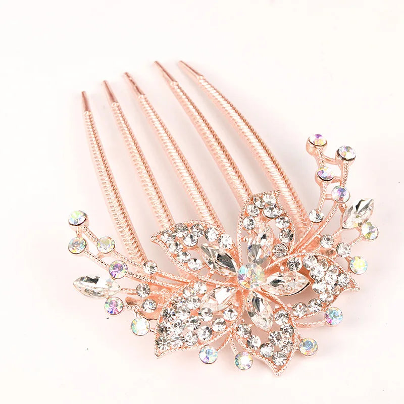 Austrian Rhinestone Hair Comb Flower Leaf Bridal Crystal Hair Ornaments Jewelry Wedding Elegant Hair Accessories