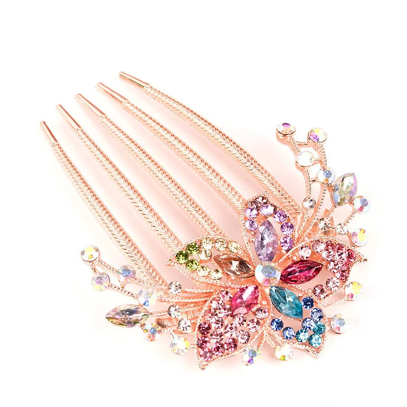 Austrian Rhinestone Hair Comb Flower Leaf Bridal Crystal Hair Ornaments Jewelry Wedding Elegant Hair Accessories