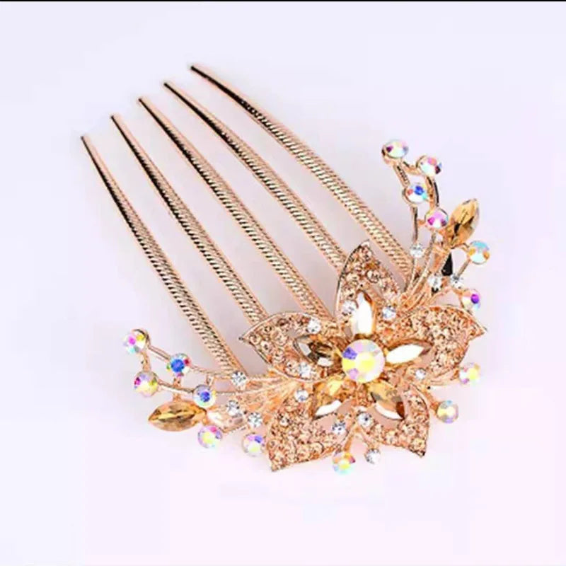 Austrian Rhinestone Hair Comb Flower Leaf Bridal Crystal Hair Ornaments Jewelry Wedding Elegant Hair Accessories