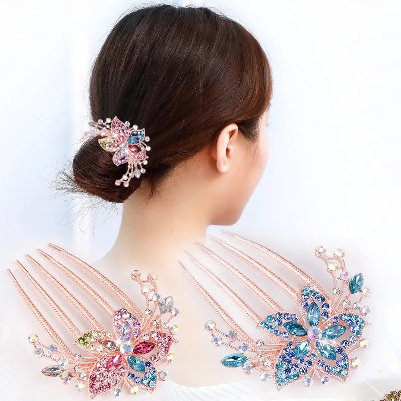 Austrian Rhinestone Hair Comb Flower Leaf Bridal Crystal Hair Ornaments Jewelry Wedding Elegant Hair Accessories