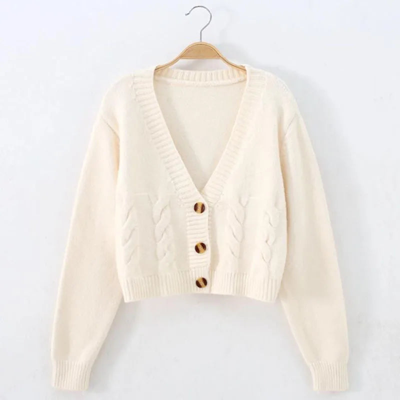 Lucyever Solid Short Cardigans Sweater Women 2022 Spring New Single Breasted Knitted Jumpers Tops Causal Long Sleeve Cardigan