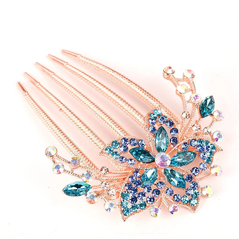 Austrian Rhinestone Hair Comb Flower Leaf Bridal Crystal Hair Ornaments Jewelry Wedding Elegant Hair Accessories