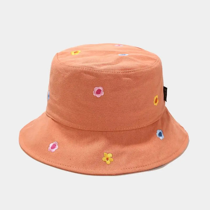 Cotton Flower Embroidery Bucket Hat - Stylish & Versatile