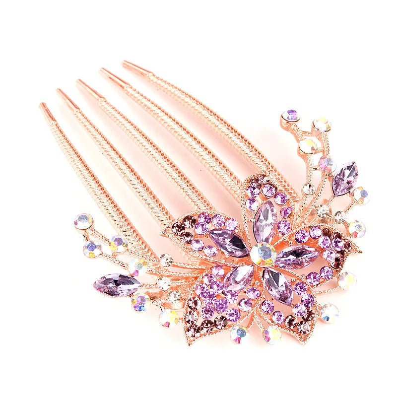 Austrian Rhinestone Hair Comb Flower Leaf Bridal Crystal Hair Ornaments Jewelry Wedding Elegant Hair Accessories