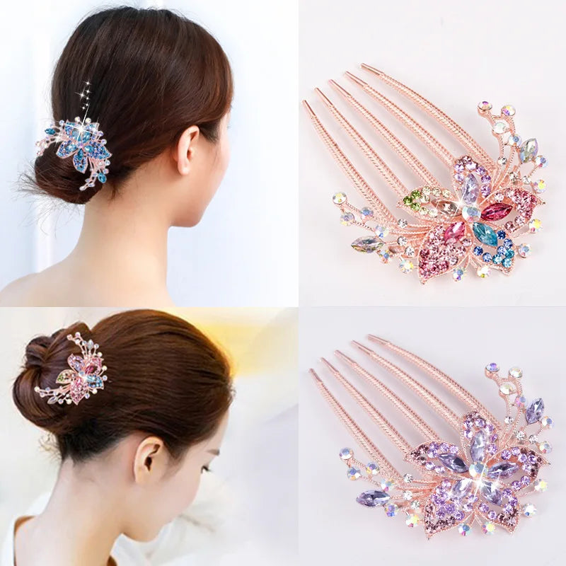 Austrian Rhinestone Hair Comb Flower Leaf Bridal Crystal Hair Ornaments Jewelry Wedding Elegant Hair Accessories