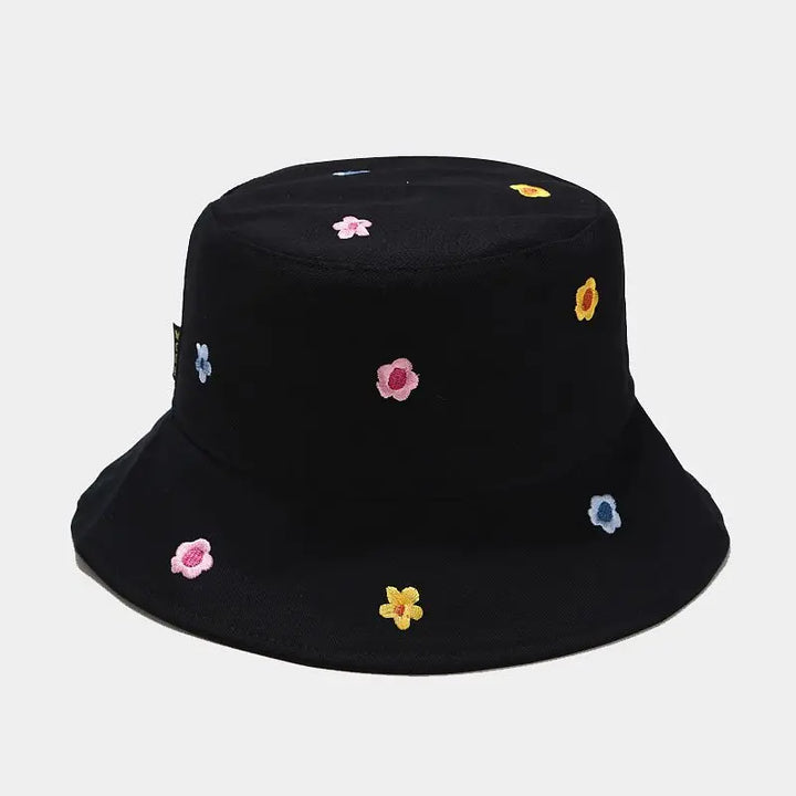 Cotton Flower Embroidery Bucket Hat - Stylish & Versatile