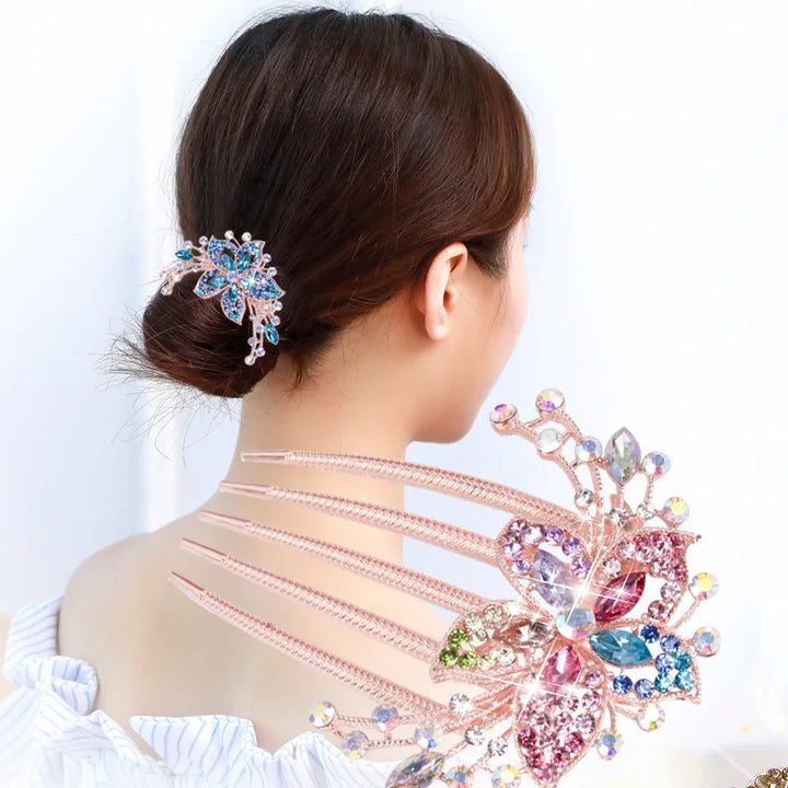 Austrian Rhinestone Hair Comb Flower Leaf Bridal Crystal Hair Ornaments Jewelry Wedding Elegant Hair Accessories