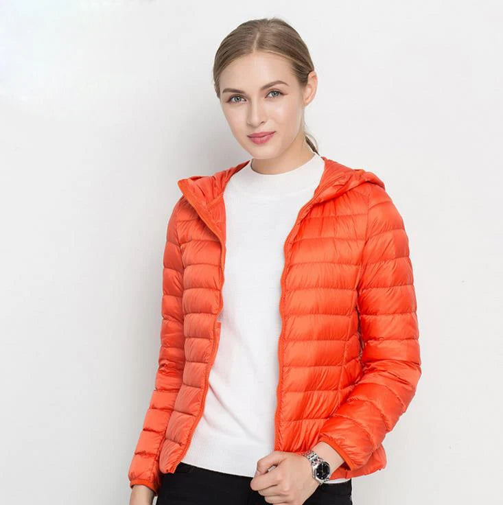 Winter Women Ultra Light Down White Duck Hooded Parka/Jacket