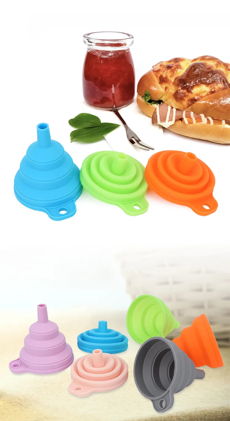 3 pc Silicone Collapsible Foldable Funnel  Household Kitchen Cooking Tools Portable Wine Mini Portable Oil Pot Funnel