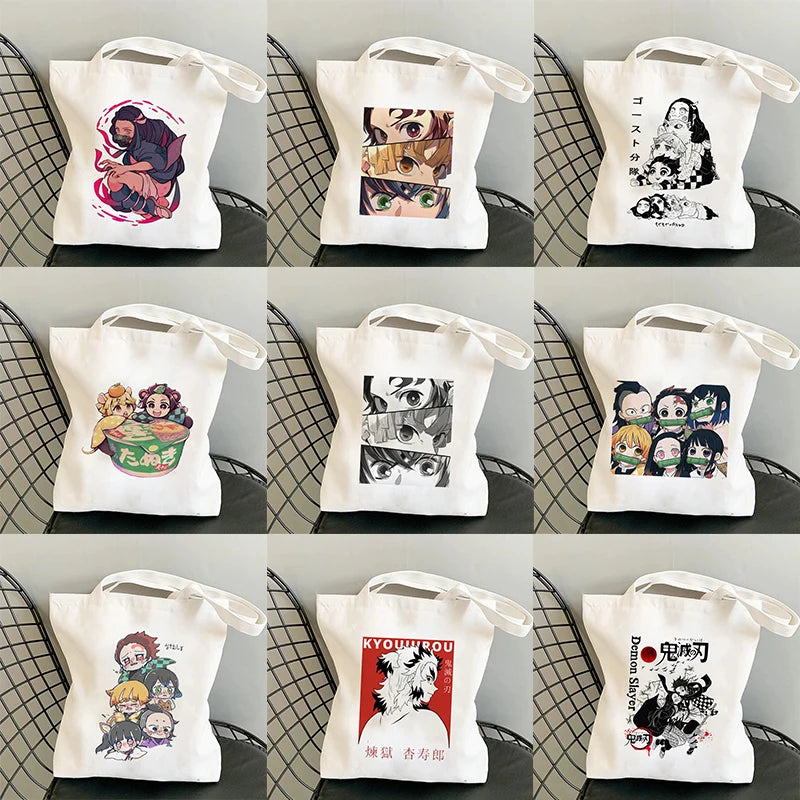 Shopping Bags Anime Demon Slayer Harajuku Eco Foldable Tote Bags