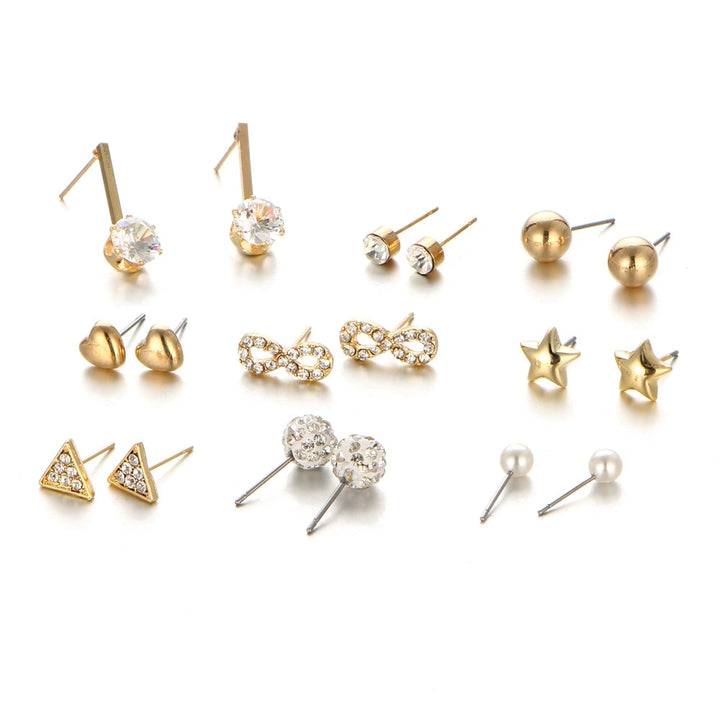 Set 9 Pairs of Zircon Crystal Peach Heart Stud Earring