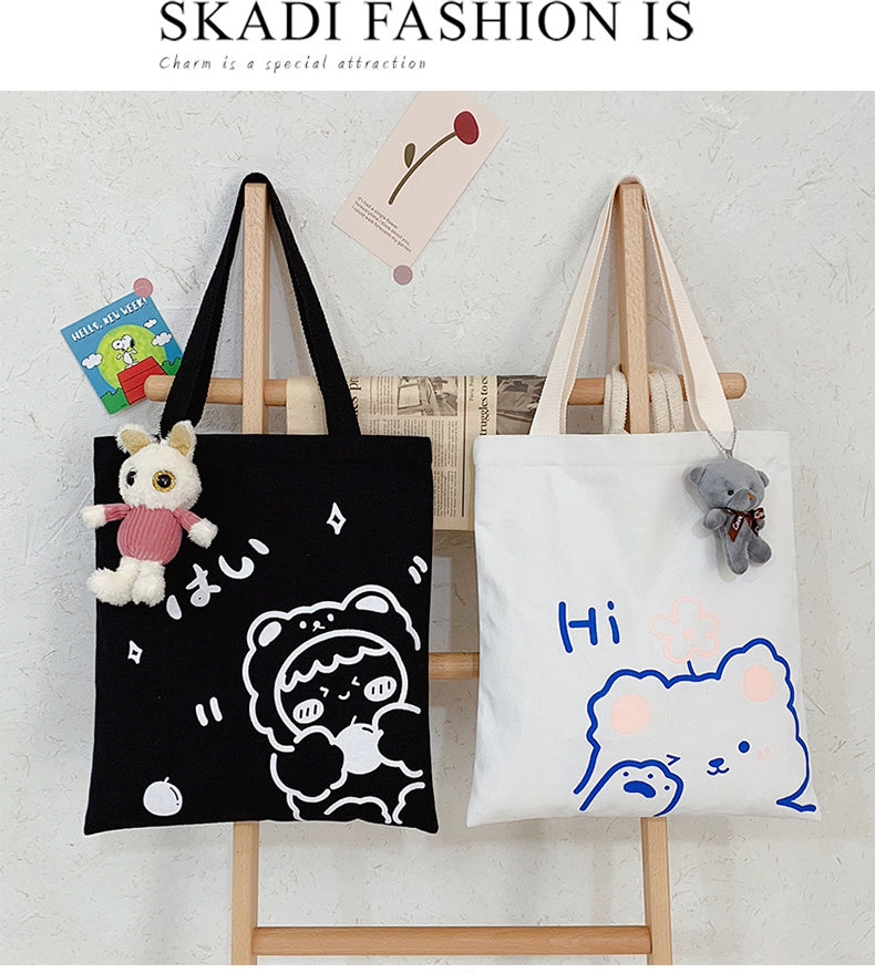 K-style Canvas Shoulder Bag Female Artistic Casual Handbag Harajuku Fresh Student Bag Minimalist Shopping Bags