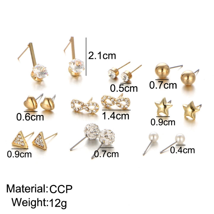 Set 9 Pairs of Zircon Crystal Peach Heart Stud Earring