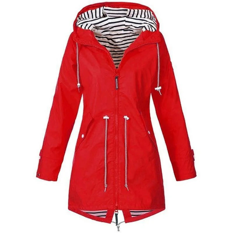 Womens Waterproof Raincoat Casual Lightweight Drawstring Jackets