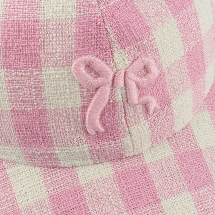 Korean Sweet Bowknot Embroidery Baseball Caps Women Girl Cute Pink Hat Outdoor Sun Visor Hats Adjustable Plaid Sunscreen Cap