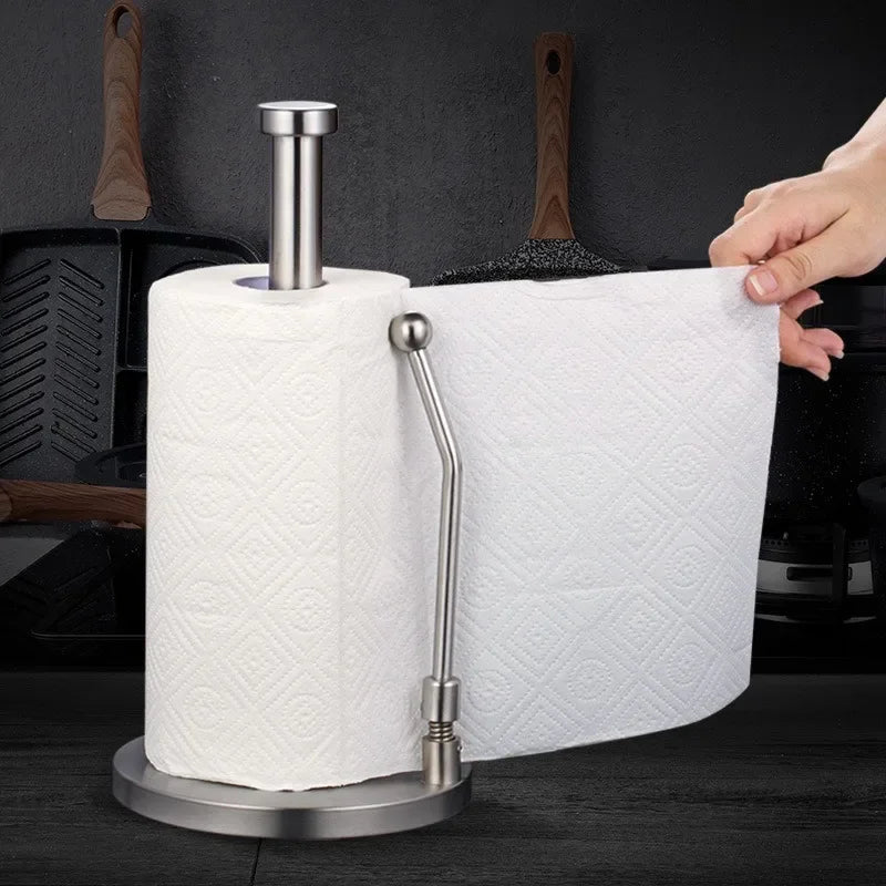 Stainless Steel Paper Towel Holder Vertical Paper Roll Holder Creative Kitchen Paper Towel Holder No Punch Cling Film Holder