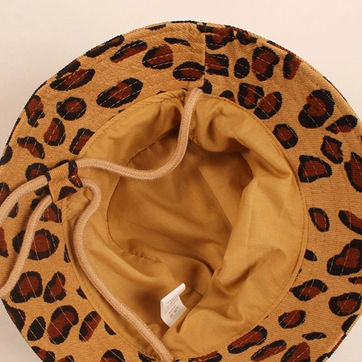 Fashion Leopard Baby Bucket Hat Summer Big Brim Kids  Hats Adjustable Drawstring Beach Cap Panama  Protection Caps