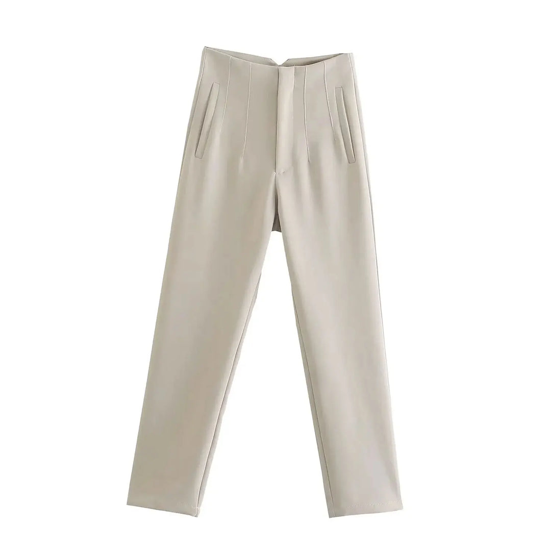 Women Elegant Solid Pencil Pants High Waist Casual Pants