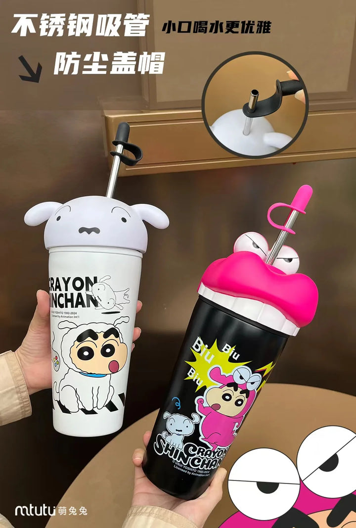 Kawaii Crayon Shin-chan Thermos Mug Food Grade Material Stainless Steel Mug Easy to Carry Cartoon Children's Straw Mug Gifts