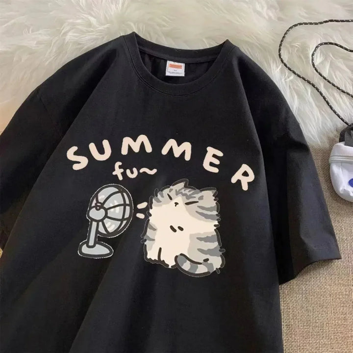 Summer Cat Print Funny Kids Woman Tees T-shirt