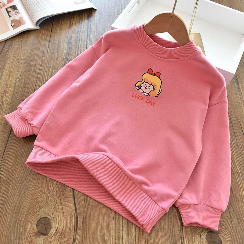 Girls Cartoon Cute Casual Round Neck Hoodie Childrens Girls Clothing For Autumn Cotton Versatile Fashion Kids Girl Pullover Top