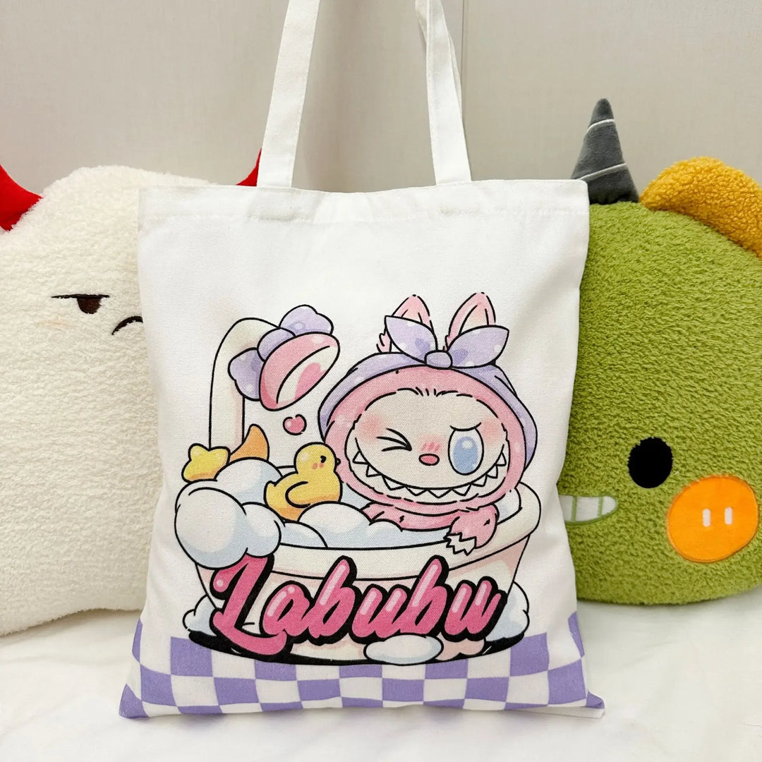 Labubu Canvas Bag Female Student Cute Cartoon Shopping HandBag Casual Shoulder Bag