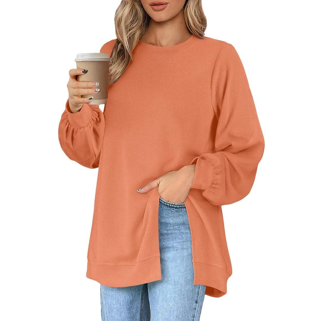 Harajuku Style Solid Color Fashion Round Neck Button Split Sweatshirt Basic Streetwear Loose Long Sleeve Top For Girls