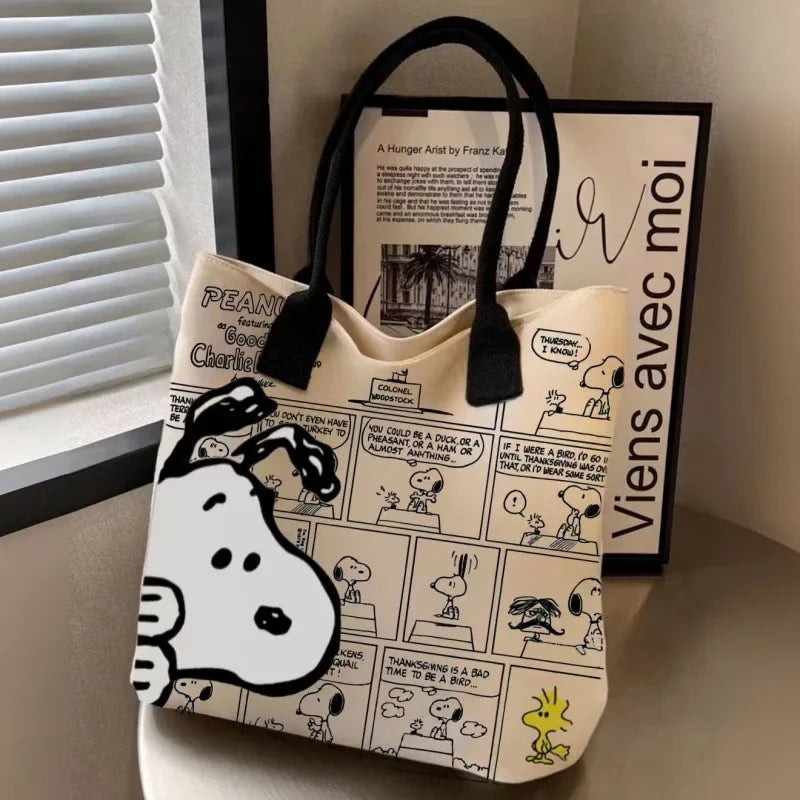 MINISO Disney New Series Canvas Bag Women High Capacity Bag Cartoon Snoopy Handbag Printed Leisure Tote Bag Festival Gifts