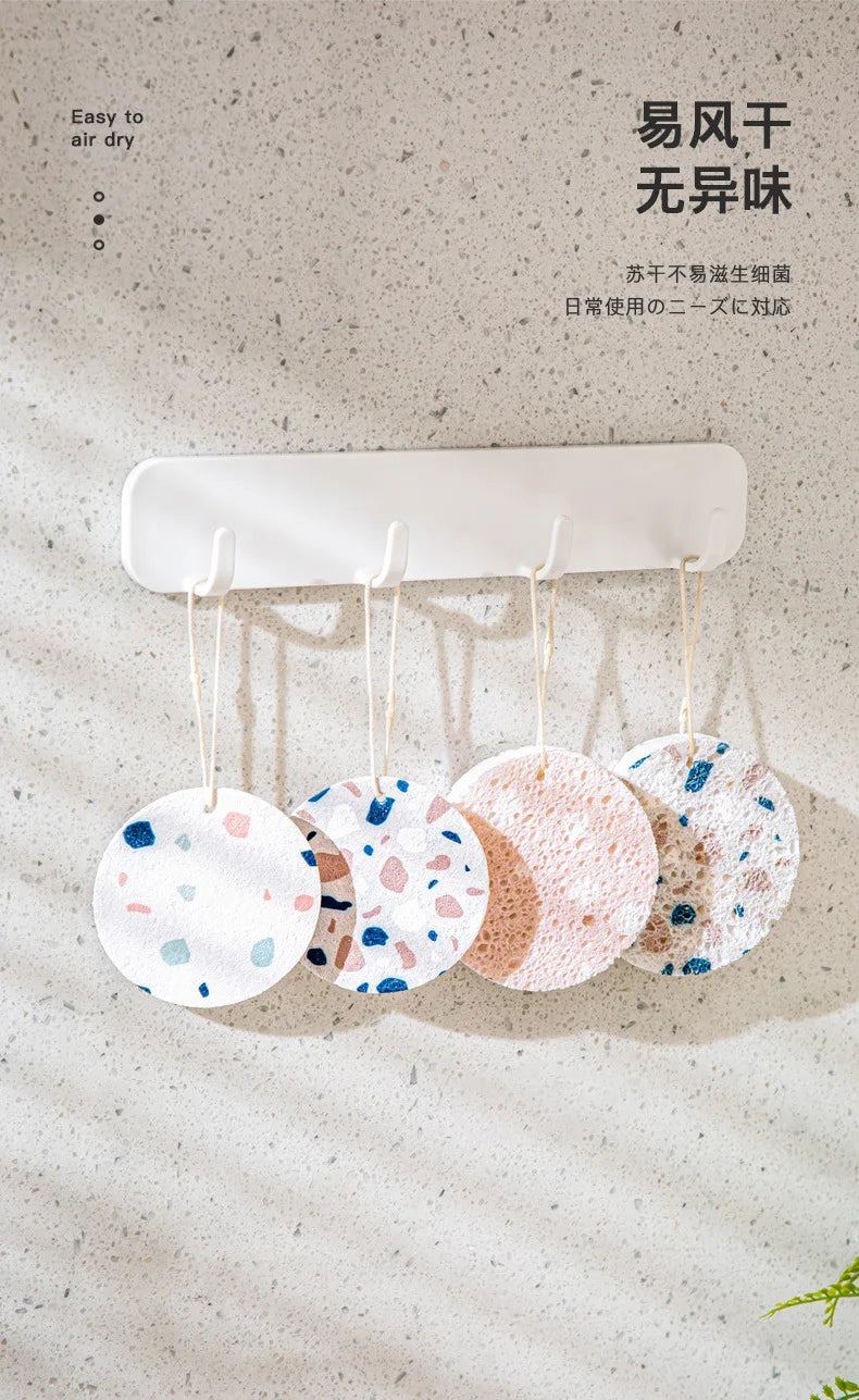 1pcs Compressed Sponge Brush Dishwashing Wood Pulp Wipe Oil Stains Add Foam Rag Household Cleaning Tools Hanging Rope Storage