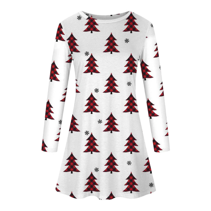 Winter Christmas Tree Party Dresses Women Cute Elk Print A-Line Dress Autumn Long Sleeve Casual Clothing Oversized Ladies Dress