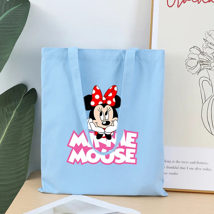 Disney Mickey Minnie Mouse Canvas Handbags Large Capacity Cute Totes Bag Women's Shoulder Bag Purses Casual Kids Shopping Bags