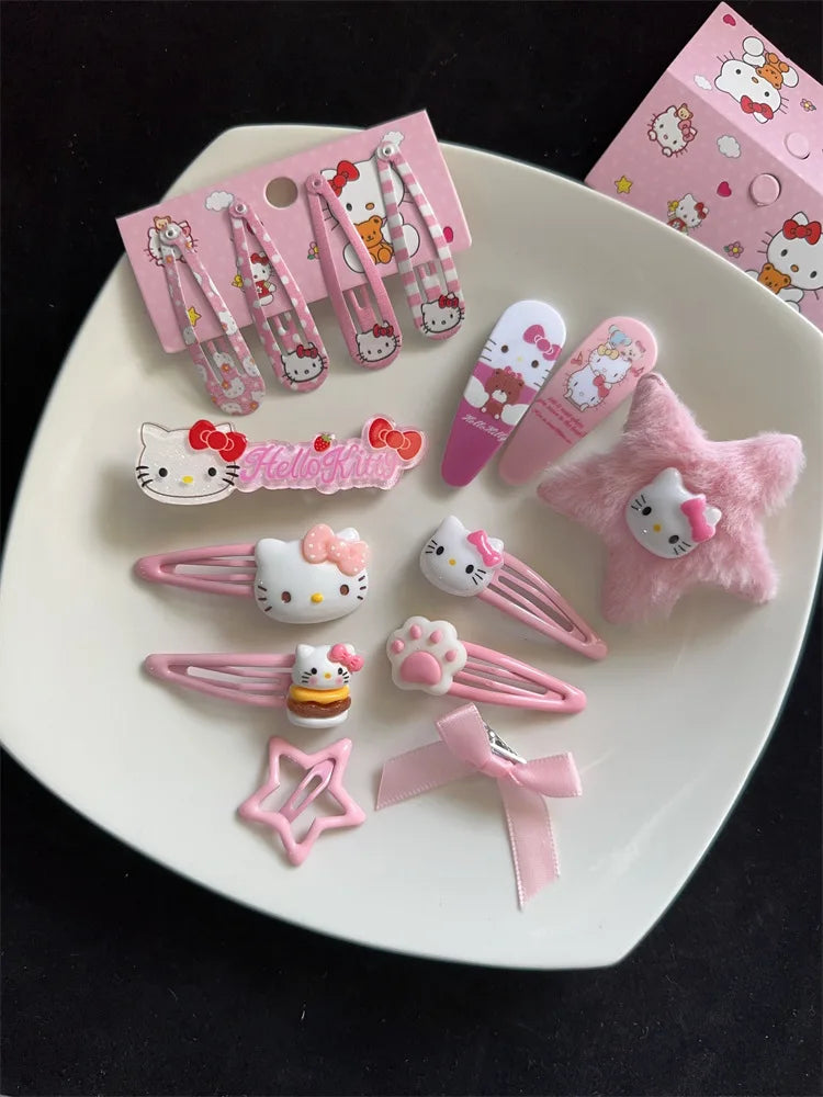 New Kawaii Cartoon Sanrio Hello Kitty Hairpin Set Gift Sweet Cute Princess Hello Kitty Hairpin Set Bb Clip Bangs Clip