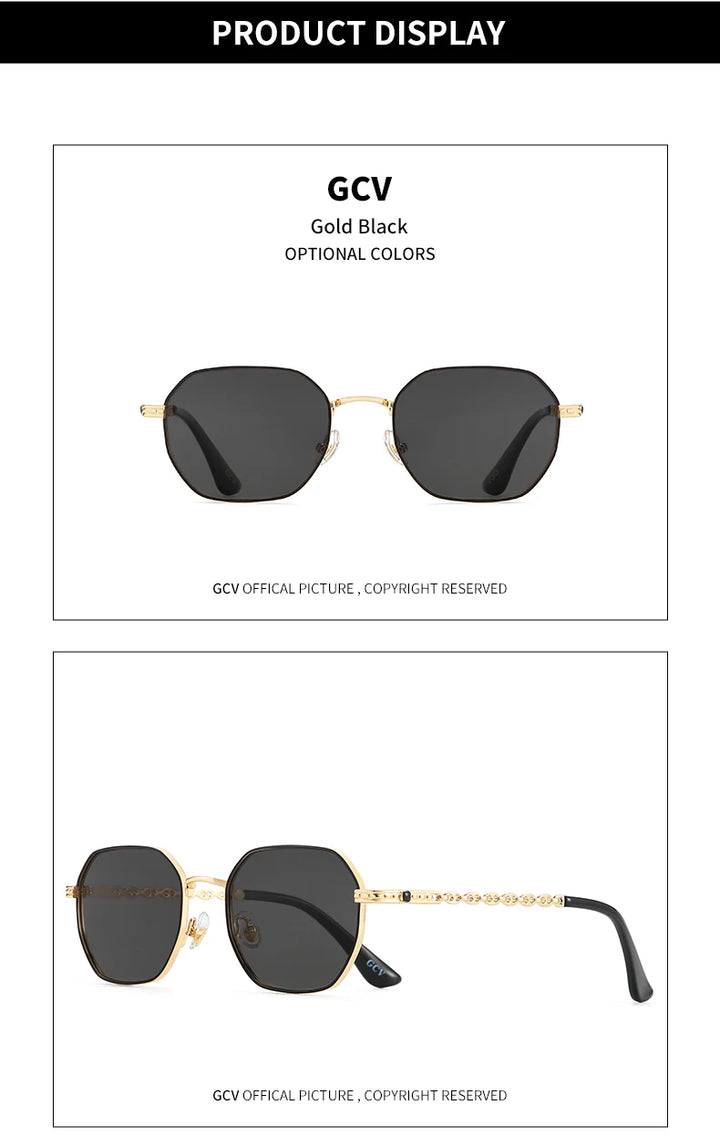 GCV brand classic retro women's rectangular square metal frame glasses, sunglasses, Polaroid lenses，Box Oculos De Sol Gafas