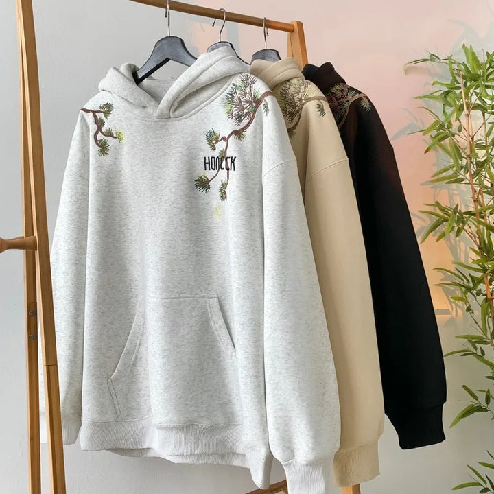 Retro Men Hoodies Letter Embroidered Oversized Hoodie Fashion Loose Pullover Hip Hop Hooded Sweatshirt Man Women Clothing