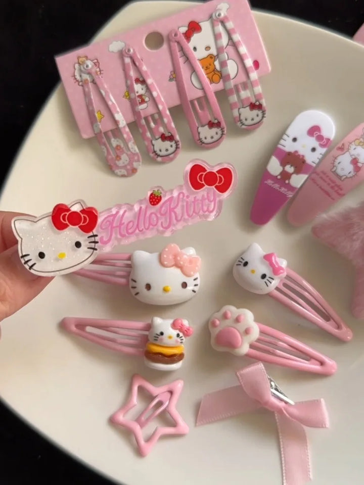 New Kawaii Cartoon Sanrio Hello Kitty Hairpin Set Gift Sweet Cute Princess Hello Kitty Hairpin Set Bb Clip Bangs Clip