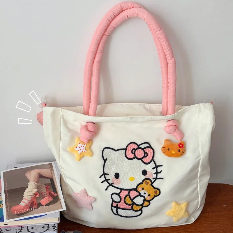 Kawaii Hello Kitty Y2K Fashion Soft Shoulder Bags Cute Cartoon Versatile Large Capacity Tote Handbags Birthday Gifts Girls Women