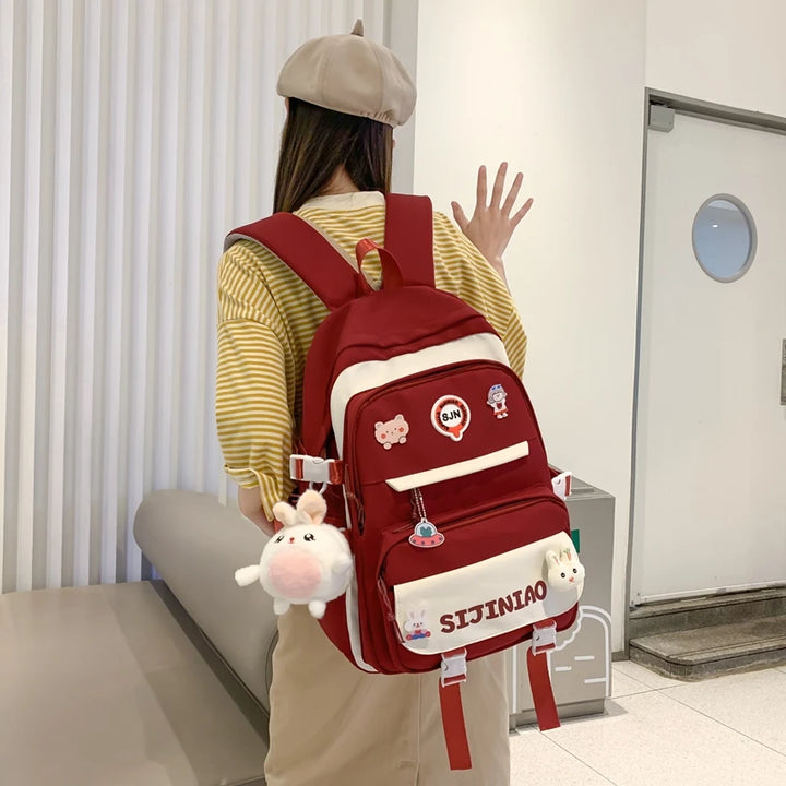 Girl Pink Harajuku Kawaii Badge Book Bag Women Travel School Bags Female Cute Nylon Laptop College Backpack Lady Student Fashion