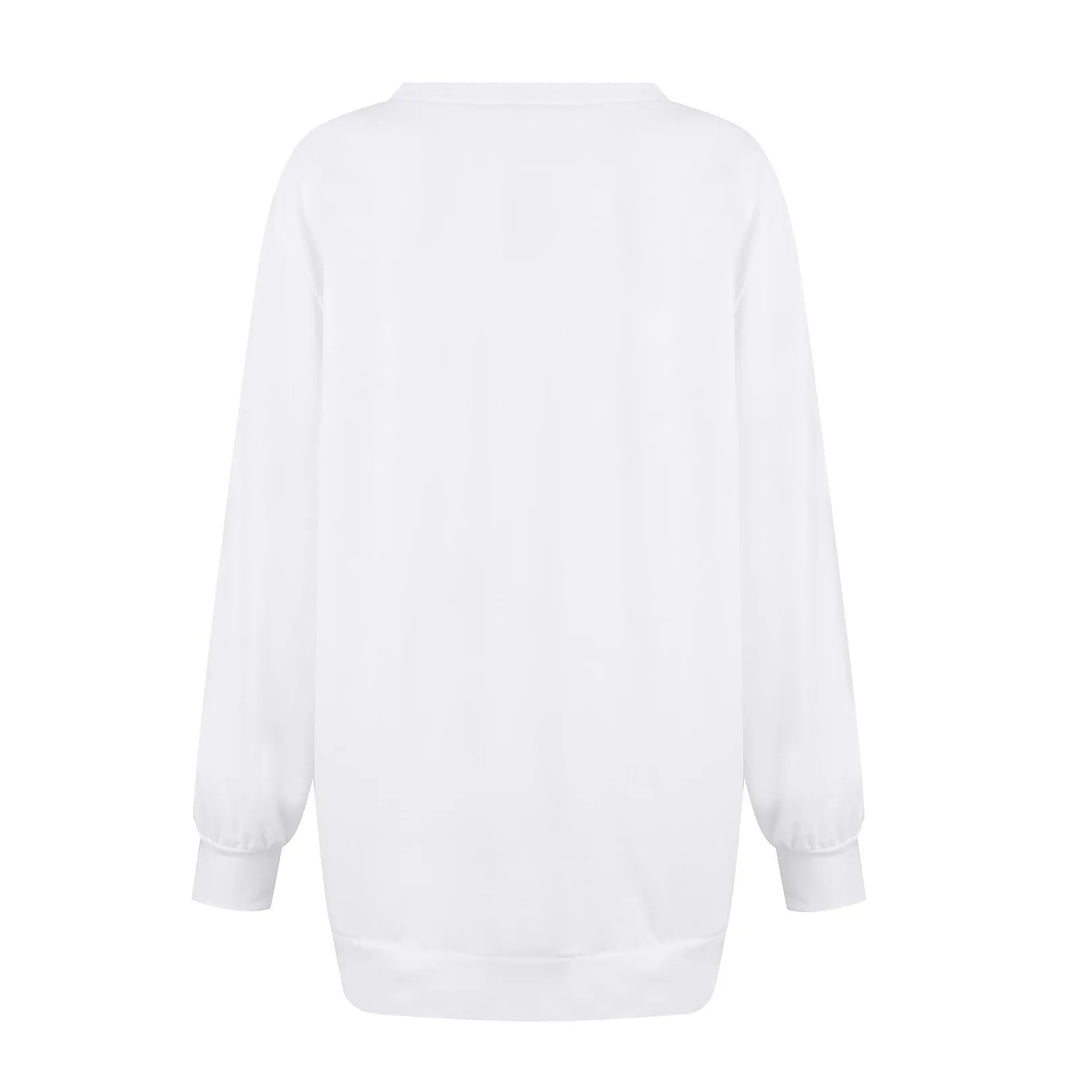 Harajuku Style Solid Color Fashion Round Neck Button Split Sweatshirt Basic Streetwear Loose Long Sleeve Top For Girls