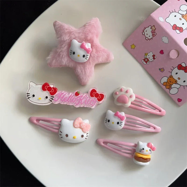 New Kawaii Cartoon Sanrio Hello Kitty Hairpin Set Gift Sweet Cute Princess Hello Kitty Hairpin Set Bb Clip Bangs Clip