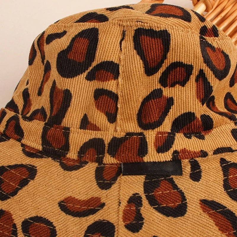 Fashion Leopard Baby Bucket Hat Summer Big Brim Kids  Hats Adjustable Drawstring Beach Cap Panama  Protection Caps