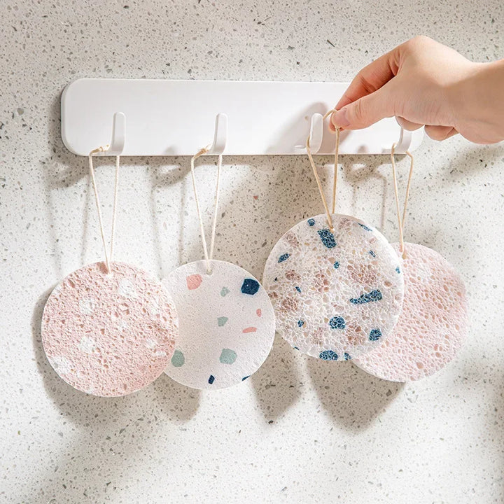 1pcs Compressed Sponge Brush Dishwashing Wood Pulp Wipe Oil Stains Add Foam Rag Household Cleaning Tools Hanging Rope Storage