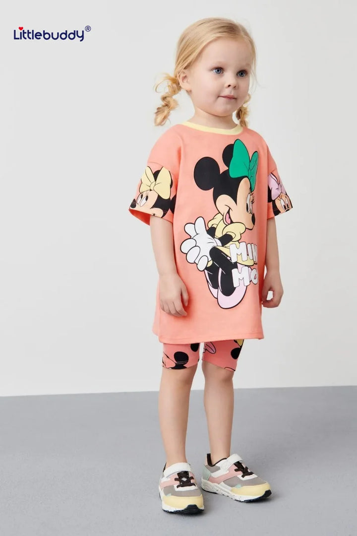 2PCS T-shirt and Pants Set Hoodie Kids Girl Autumn Disney Minnie Mouse Printed Pajamas Toddler 2-8Y Homwear Casual Outfits