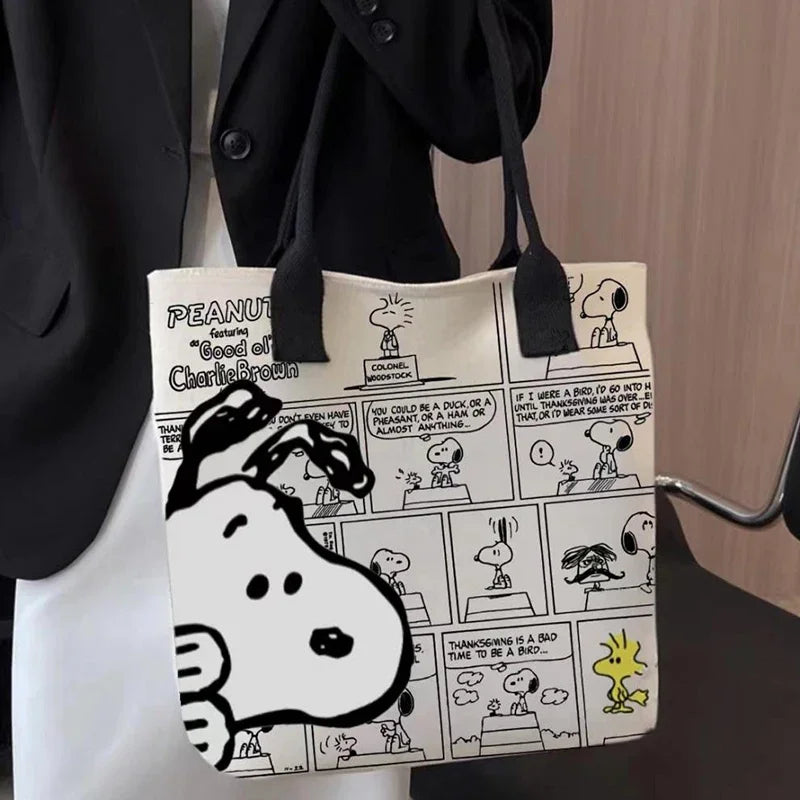 MINISO Disney New Series Canvas Bag Women High Capacity Bag Cartoon Snoopy Handbag Printed Leisure Tote Bag Festival Gifts