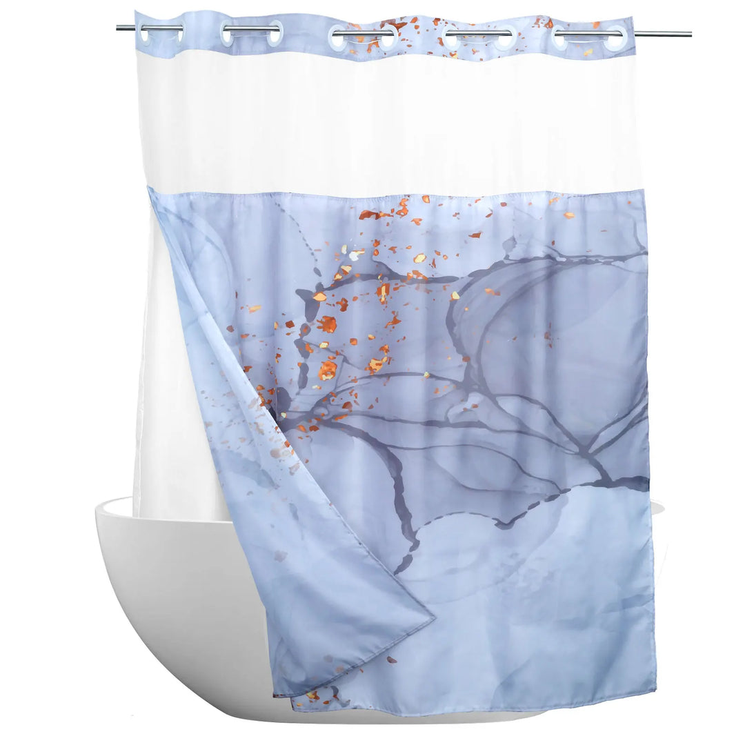 Hook Free Waterproof Bathroom Shower  Curtains with Snap-in Liner