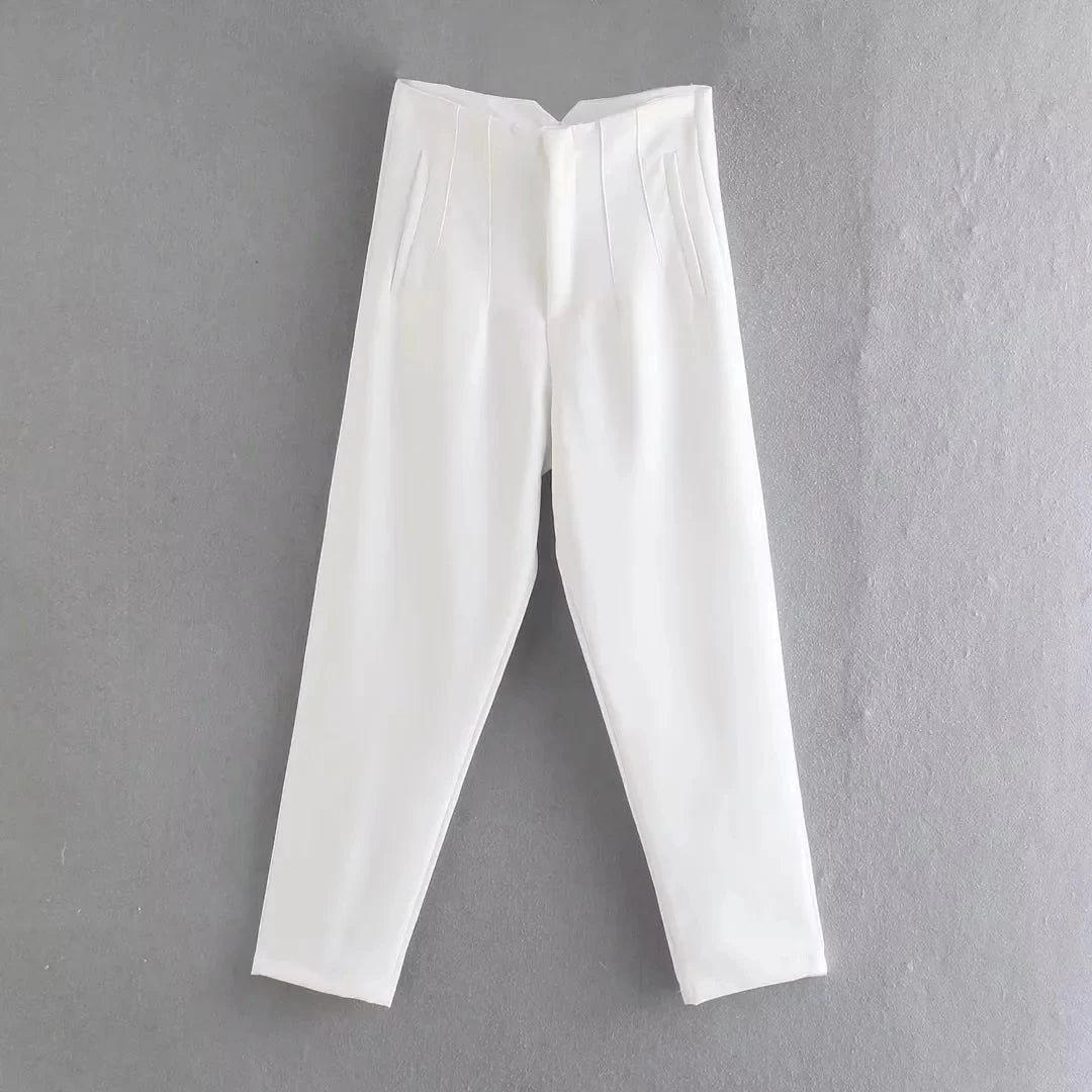 Women Elegant Solid Pencil Pants High Waist Casual Pants