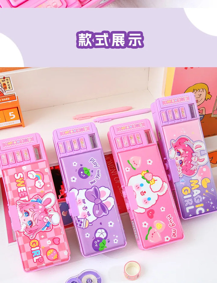 Multi Functional Stationery Box Smart Female Password Lock High Tech Pencil Case  Mechanism Bilayer Girls School Students