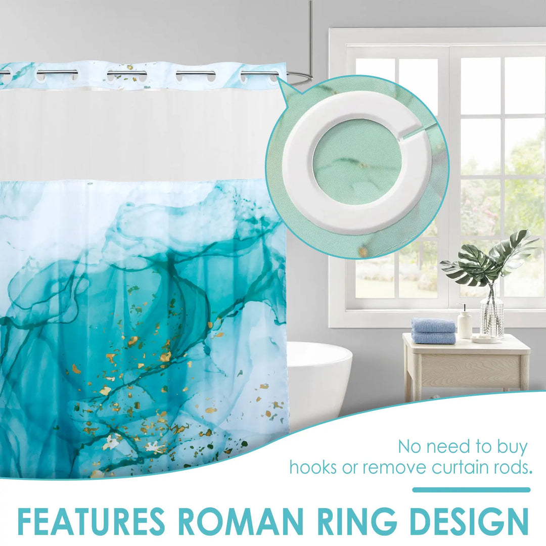 Hook Free Waterproof Bathroom Shower  Curtains with Snap-in Liner