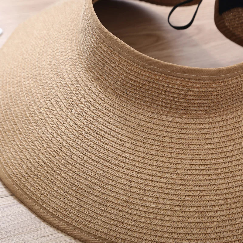 Women's Foldable Wide Brim Straw Hat - UV Protection, Travel & Beach