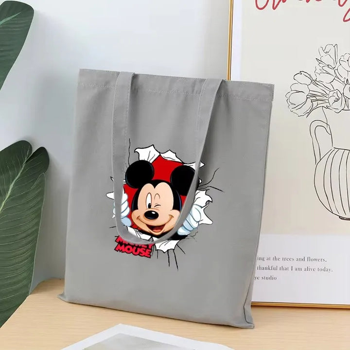 Disney Mickey Minnie Mouse Canvas Handbags Large Capacity Cute Totes Bag Women's Shoulder Bag Purses Casual Kids Shopping Bags