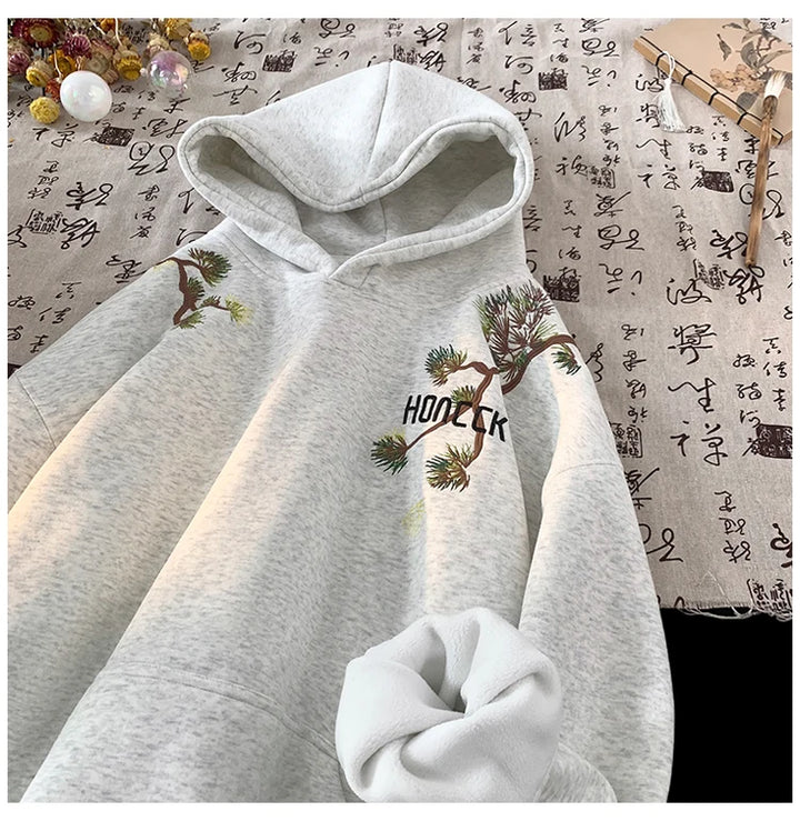 Retro Men Hoodies Letter Embroidered Oversized Hoodie Fashion Loose Pullover Hip Hop Hooded Sweatshirt Man Women Clothing